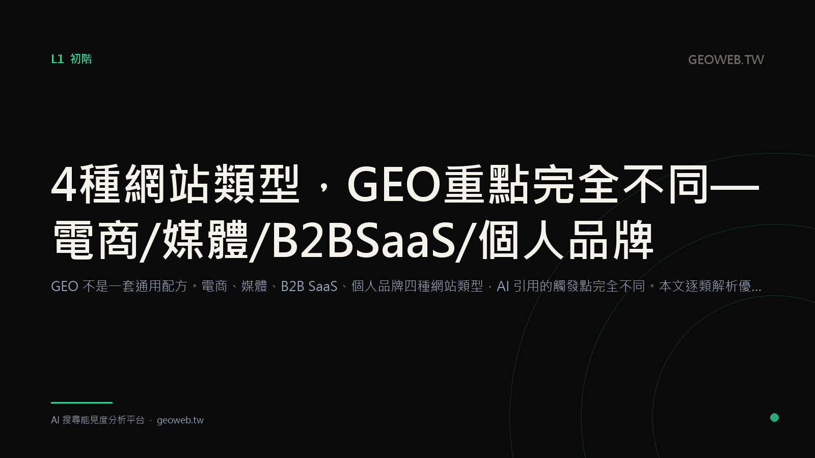 4 種網站類型，GEO 重點完全不同 — 電商 / 媒體 / B2B SaaS / 個人品牌