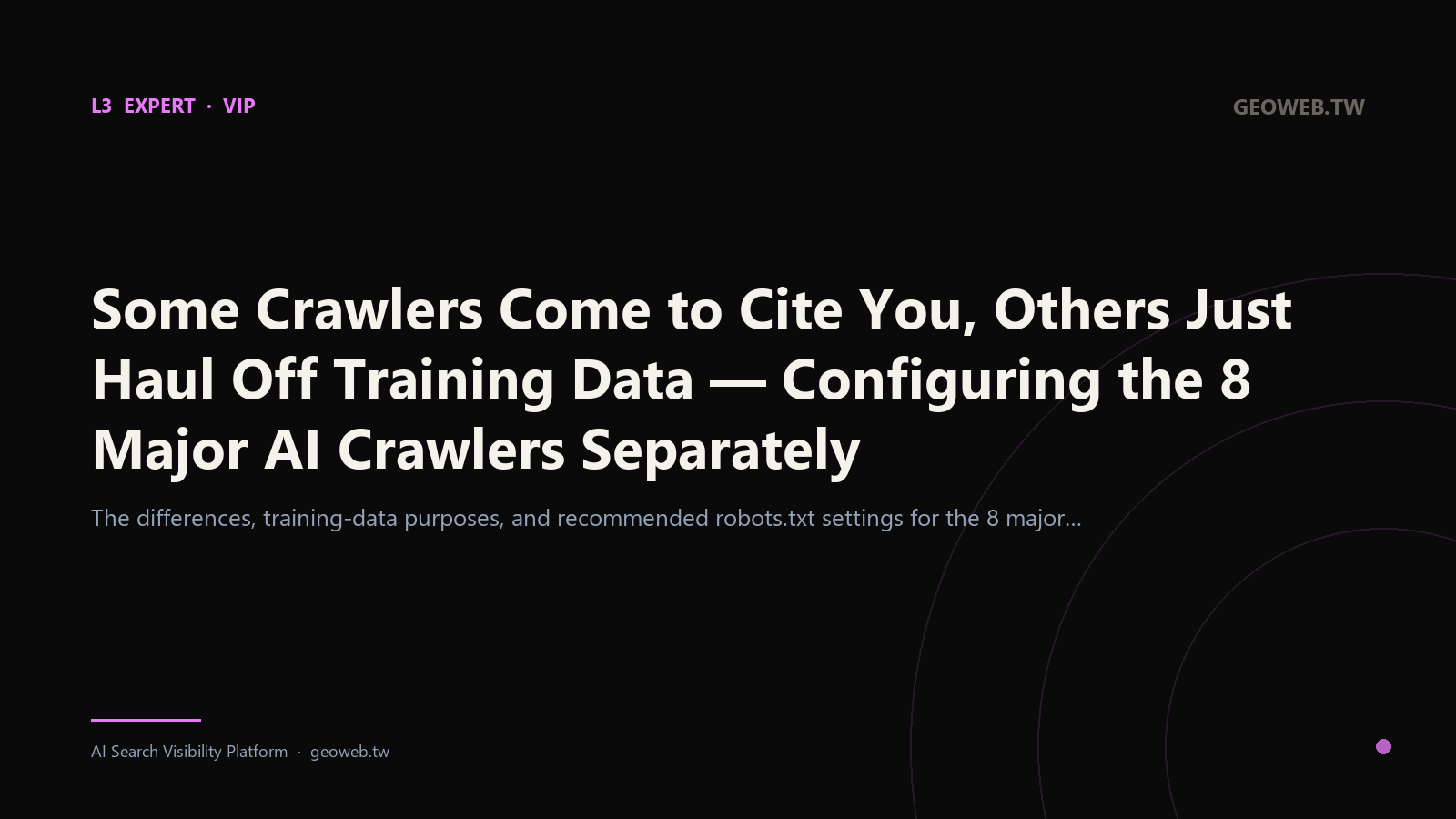 Some Crawlers Come to Cite You, Others Just Haul Off Training Data — Configuring the 8 Major AI Crawlers Separately