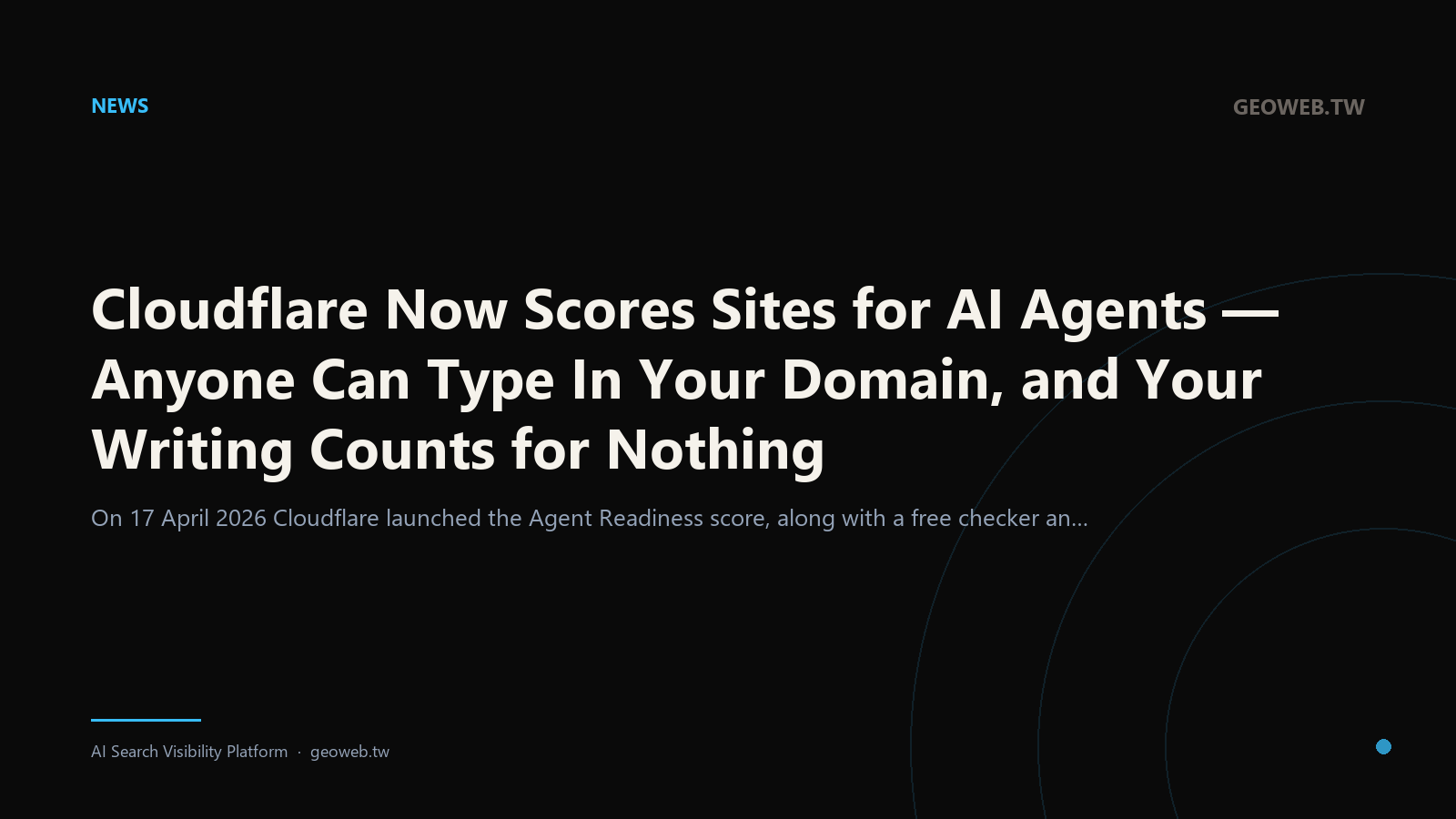 Cloudflare Now Scores Sites for AI Agents — Anyone Can Type In Your Domain, and Your Writing Counts for Nothing