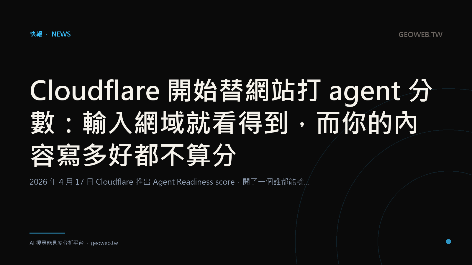 Cloudflare 開始替網站打 agent 分數：輸入網域就看得到，而你的內容寫多好都不算分