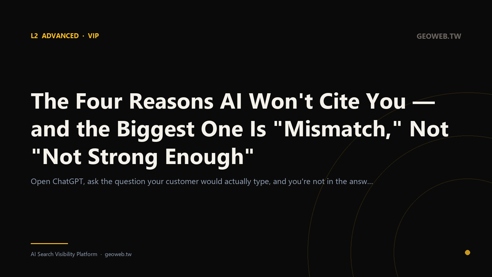 The Four Reasons AI Won't Cite You — and the Biggest One Is "Mismatch," Not "Not Strong Enough"